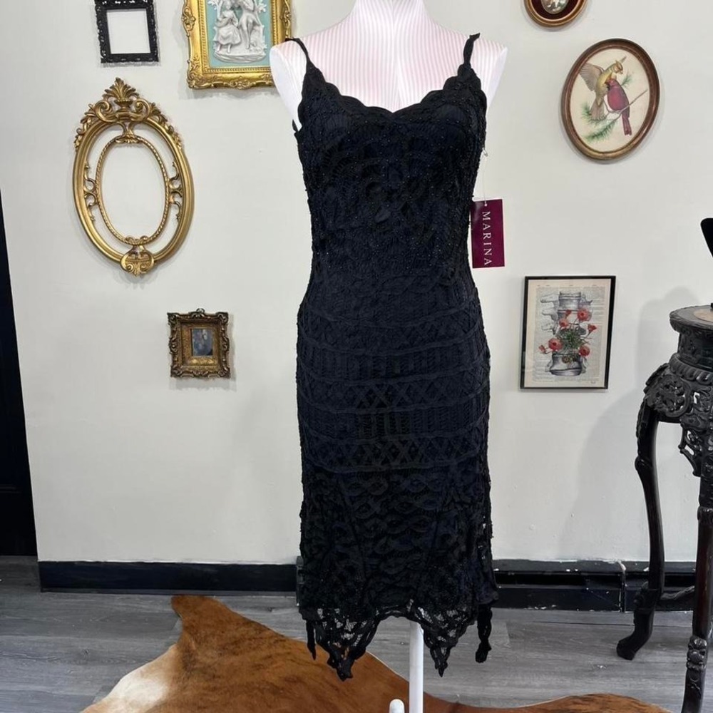 Vintage Y2K Marina Black Beaded Lace Slip Dress – Size 4